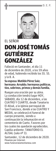 DON JOSÉ TOMÁS GUTIÉRREZ GONZÁLEZ