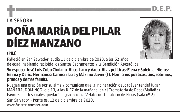 DOÑA MARÍA DEL PILAR DÍEZ MANZANO