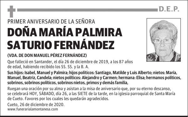 DOÑA MARÍA PALMIRA SATURIO FERNÁNDEZ
