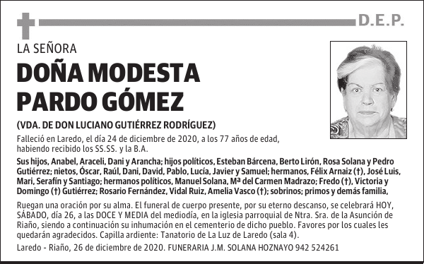 DOÑA MODESTA PARDO GÓMEZ