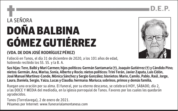 DOÑA BALBINA GÓMEZ GUTIÉRREZ