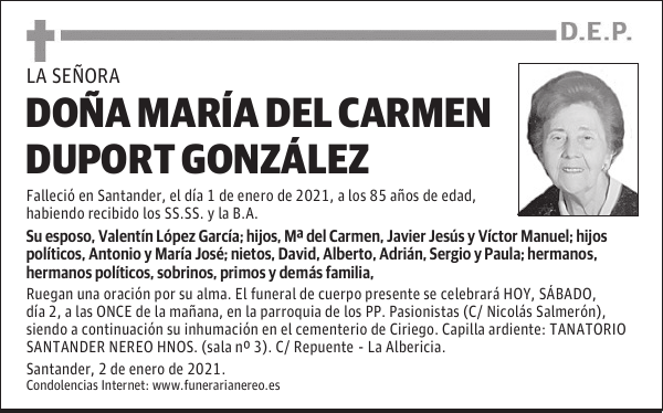 DOÑA MARÍA DEL CARMEN DUPORT GONZÁLEZ