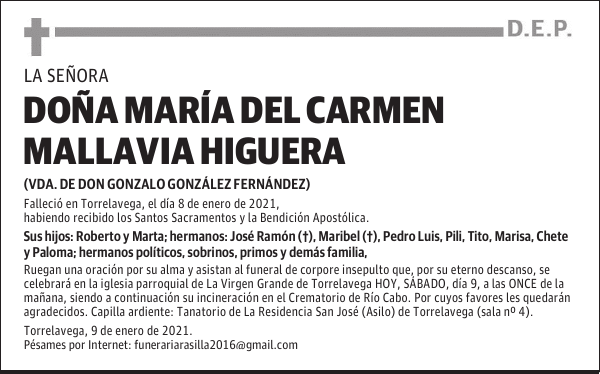 DOÑA MARÍA DEL CARMEN MALLAVIA HIGUERA