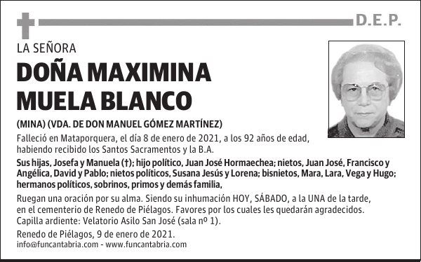 DOÑA MAXIMINA MUELA BLANCO