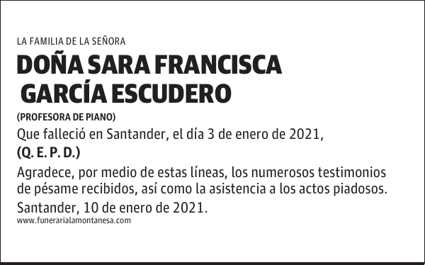 DOÑA SARA FRANCISCA GARCÍA ESCUDERO