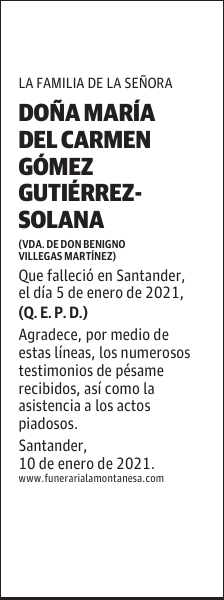 DOÑA MARÍA DEL CARMEN GÓMEZ GUTIÉRREZ-SOLANA