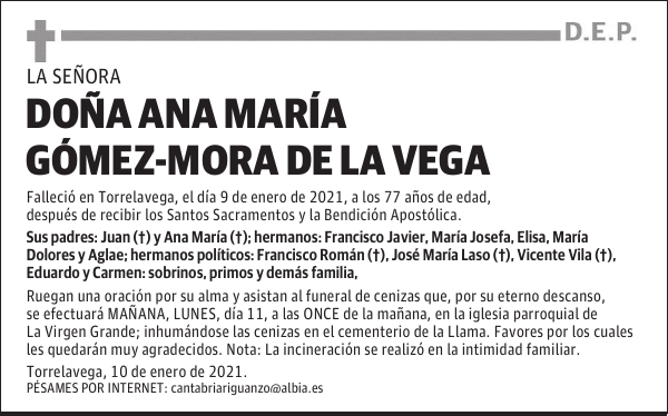DOÑA ANA MARÍA GÓMEZ-MORA DE LA VEGA