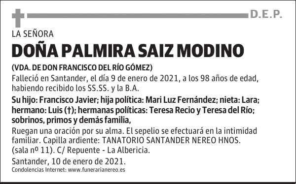 DOÑA PALMIRA SAIZ MODINO