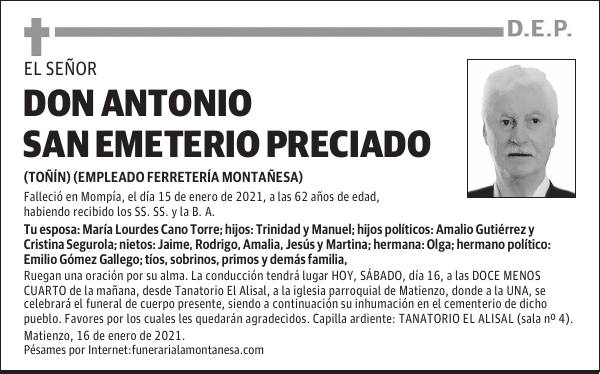 DON ANTONIO SAN EMETERIO PRECIADO