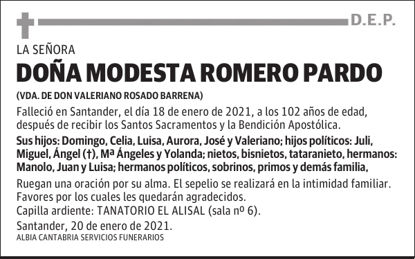 DOÑA MODESTA ROMERO PARDO