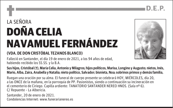 DOÑA CELIA NAVAMUEL FERNÁNDEZ