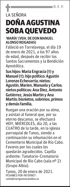 DOÑA AGUSTINA SOBA QUEVEDO