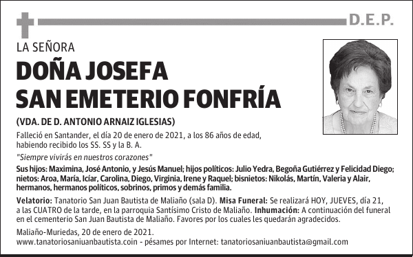 DOÑA JOSEFA SAN EMETERIO FONFRÍA