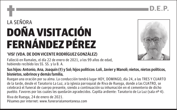 DOÑA VISITACIÓN FERNÁNDEZ PÉREZ