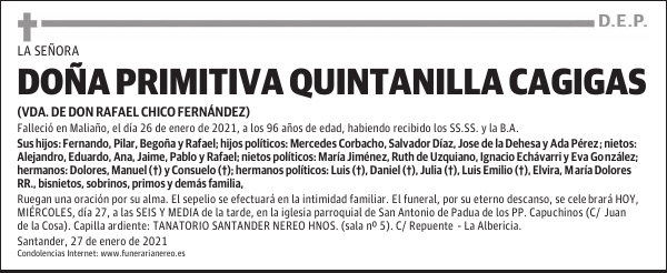 DOÑA PRIMITIVA QUINTANILLA CAGIGAS