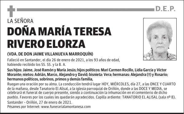 DOÑA MARÍA TERESA RIVERO ELORZA