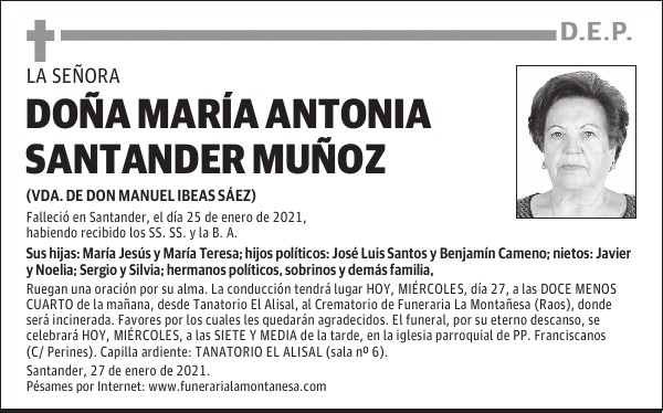 DOÑA MARÍA ANTONIA SANTANDER MUÑOZ