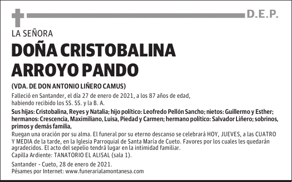 DOÑA CRISTOBALINA ARROYO PANDO