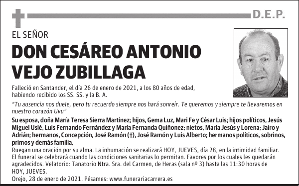 DON CESÁREO ANTONIO VEJO ZUBILLAGA