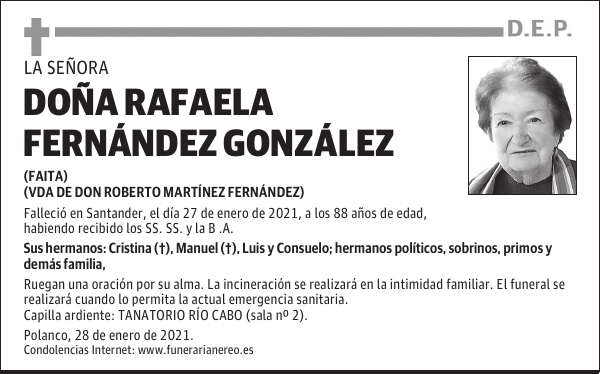 DOÑA RAFAELA FERNÁNDEZ GONZÁLEZ