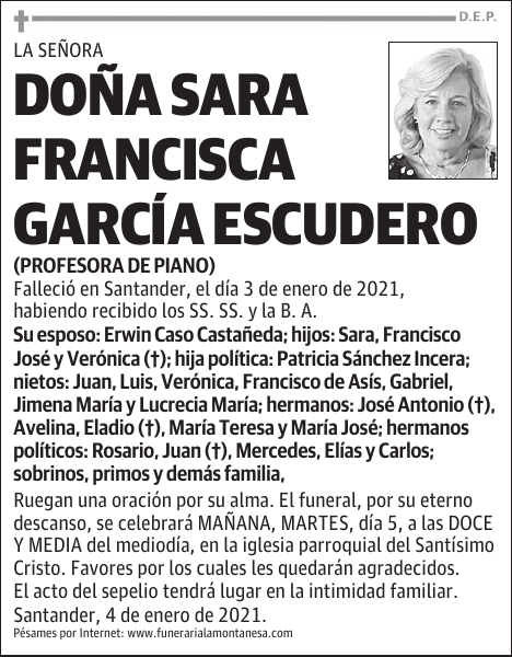 DOÑA SARA FRANCISCA GARCÍA ESCUDERO