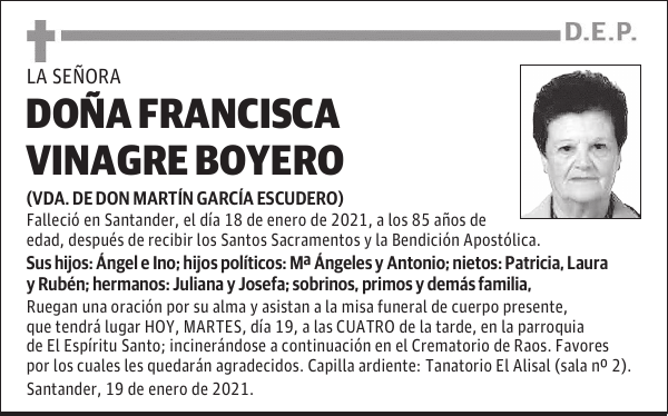 DOÑA FRANCISCA VINAGRE BOYERO