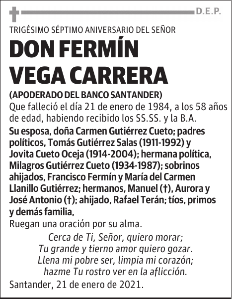DON FERMÍN VEGA CARRERA