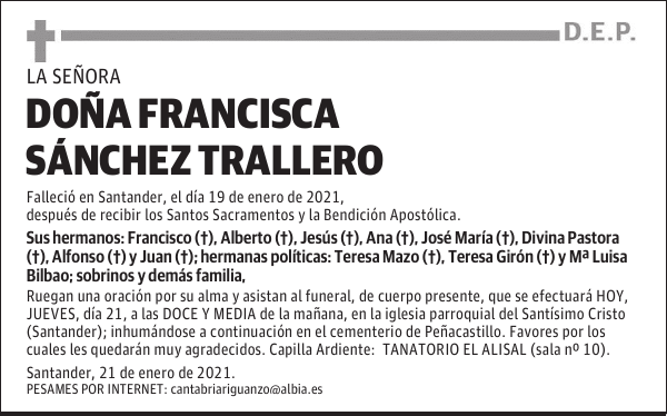 DOÑA FRANCISCA SÁNCHEZ TRALLERO