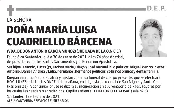 DOÑA MARÍA LUISA CUADRIELLO BÁRCENA