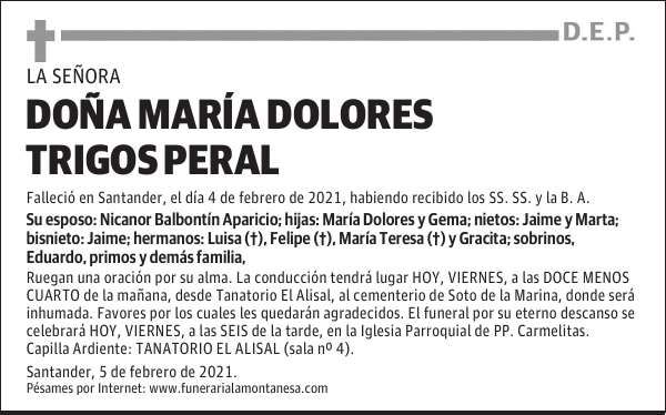 DOÑA MARÍA DOLORES TRIGOS PERAL
