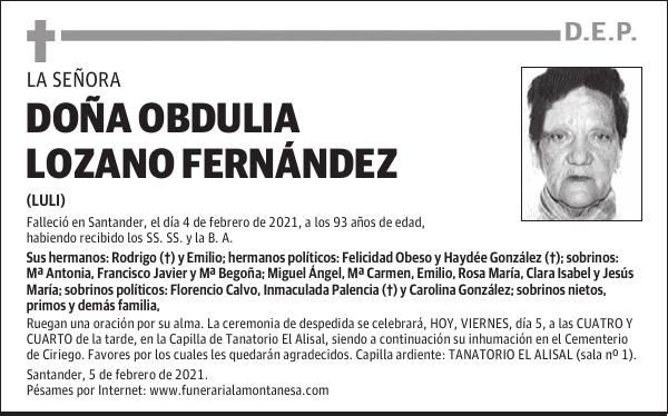 DOÑA OBDULIA LOZANO FERNÁNDEZ