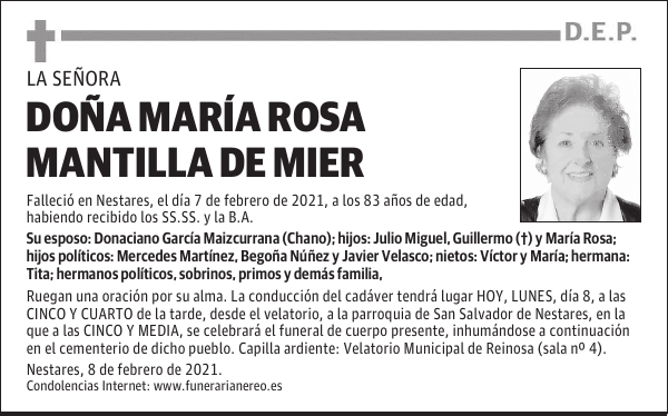 DOÑA MARÍA ROSA MANTILLA DE MIER