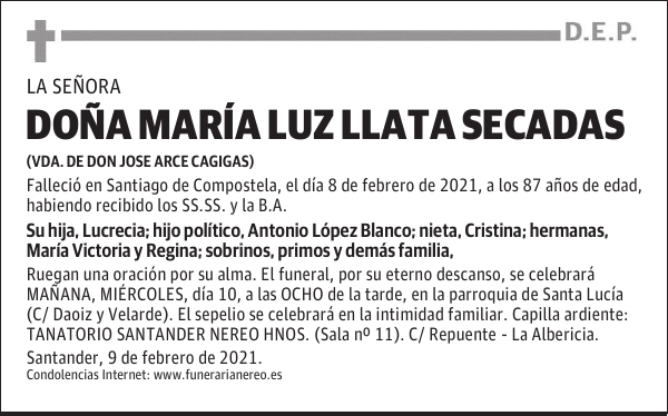 DOÑA MARÍA LUZ LLATA SECADAS