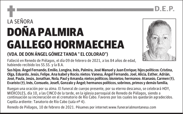 DOÑA PALMIRA GALLEGO HORMAECHEA