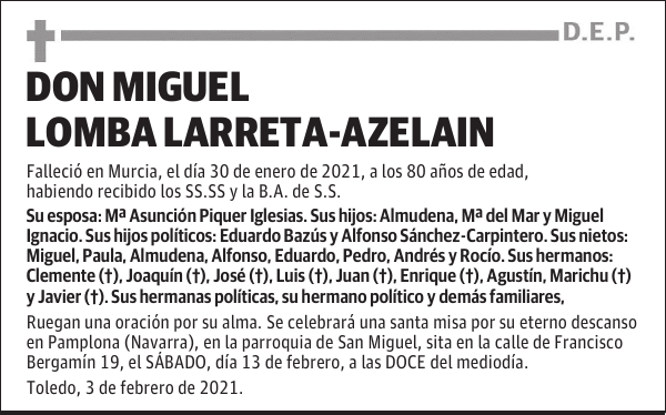 DON MIGUEL LOMBA LARRETA-AZELAIN