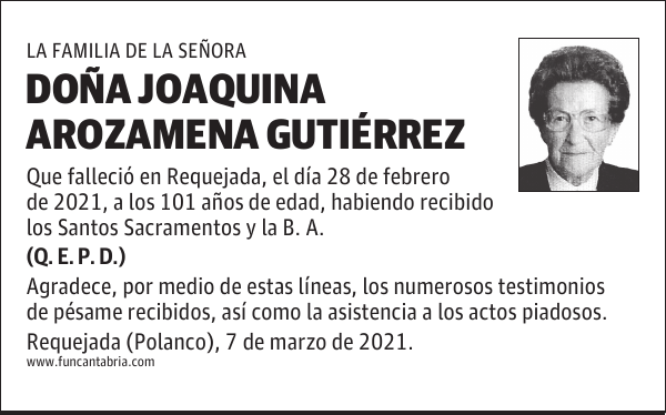 DOÑA JOAQUINA AROZAMENA GUTIÉRREZ