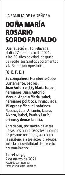 DOÑA MARÍA ROSARIO SORDO FARALDO