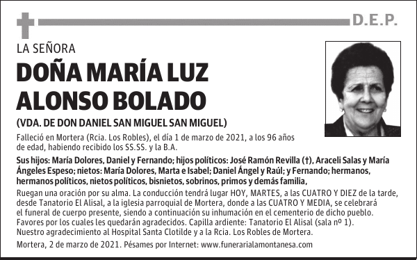 DOÑA MARÍA LUZ ALONSO BOLADO