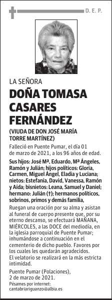 DOÑA TOMASA CASARES FERNÁNDEZ