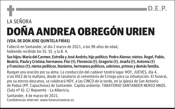 DOÑA ANDREA OBREGÓN URIEN