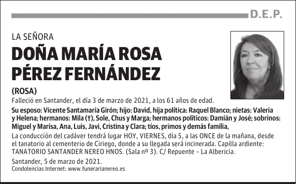 DOÑA MARÍA ROSA PÉREZ FERNÁNDEZ