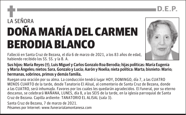 DOÑA MARÍA DEL CARMEN BERODIA BLANCO