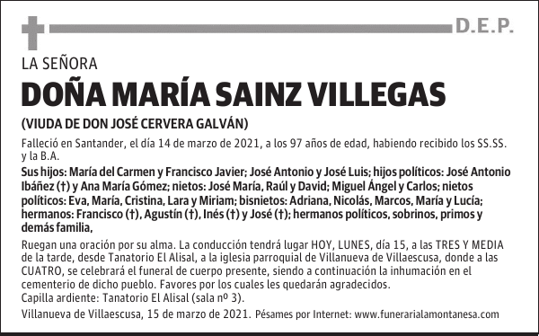 DOÑA MARÍA SAINZ VILLEGAS