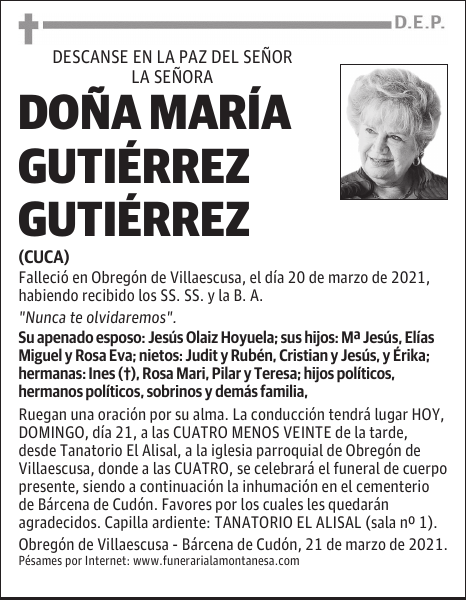 DOÑA MARÍA GUTIÉRREZ GUTIÉRREZ