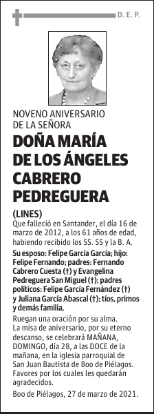 DOÑA MARÍA DE LOS ÁNGELES CABRERO PEDREGUERA