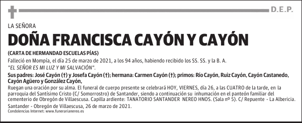 DOÑA FRANCISCA CAYÓN Y CAYÓN