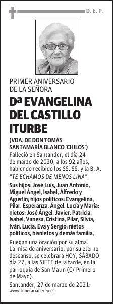 DOÑA EVANGELINA DEL CASTILLO ITURBE