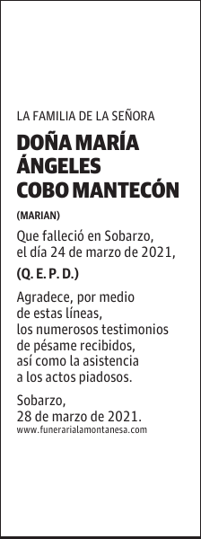 DOÑA MARÍA ÁNGELES COBO MANTECÓN