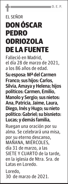 DON ÓSCAR PEDRO ODRIOZOLA DE LA FUENTE