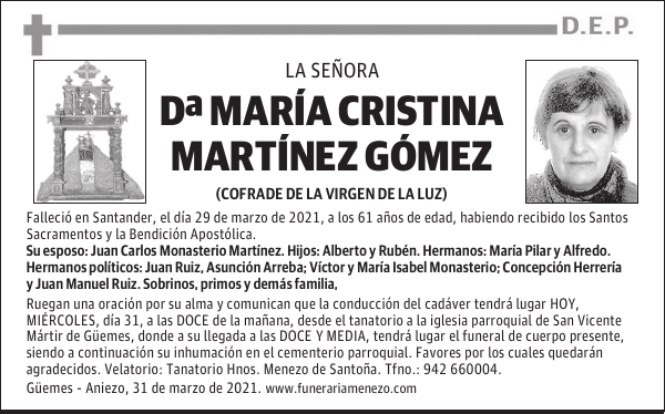 DOÑA MARÍA CRISTINA MARTÍNEZ GÓMEZ